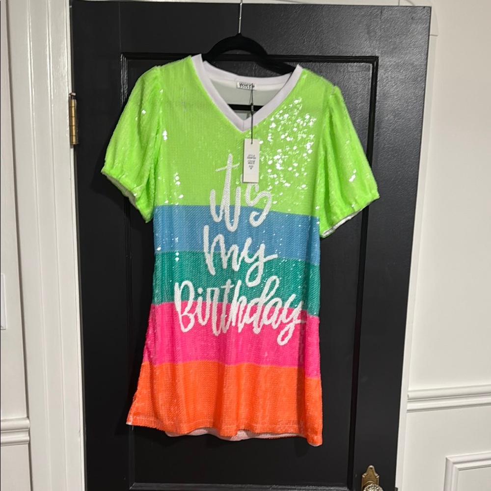 Neon colorful sequin dress - “it’s my birthday”